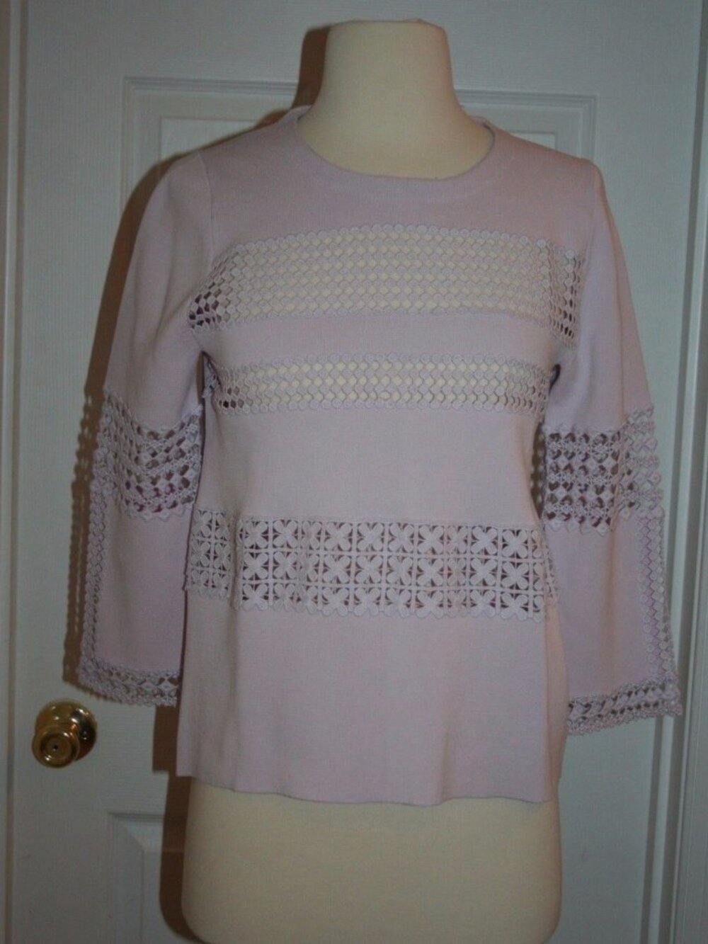 j.crew COLLECTION LACE-STRIPE SWEATER. sample from j.crew. color: misty orchid.
